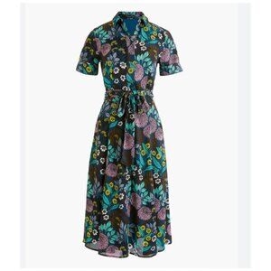 J.Crew Abigail Borg Shirt Dress Womens 0 Multicolor Floral Belted Midi